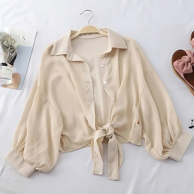 Blush Breeze Tie-Front Blouse