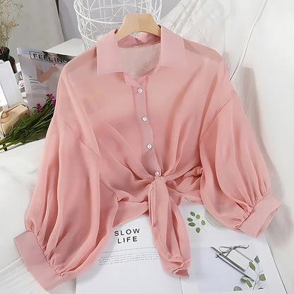 Blush Breeze Tie-Front Blouse